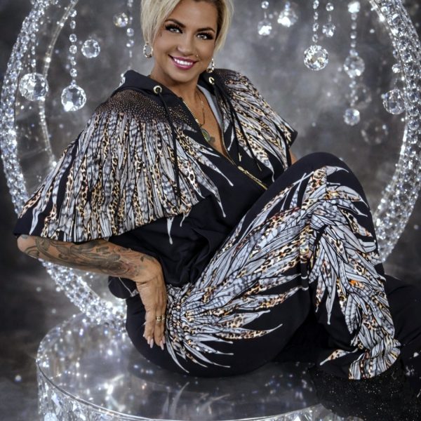 ✨ Black Phoenix Feather 2 Set Tracksuit with Rhinestones & Hood