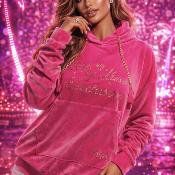 RÓŻOWA WELUROWA BLUZA Z KAPTUREM MY LUXE ✨