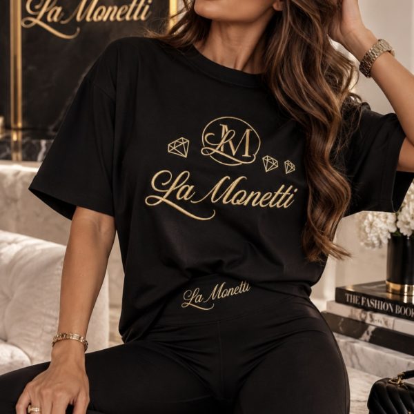 Czarna koszulka LA MONETTI z haftem „BLACK GOLD”