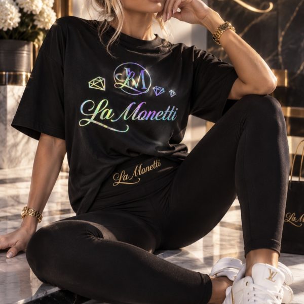CZARNA KOSZULKA HOLOGRAFICZNA LA MONETTI
