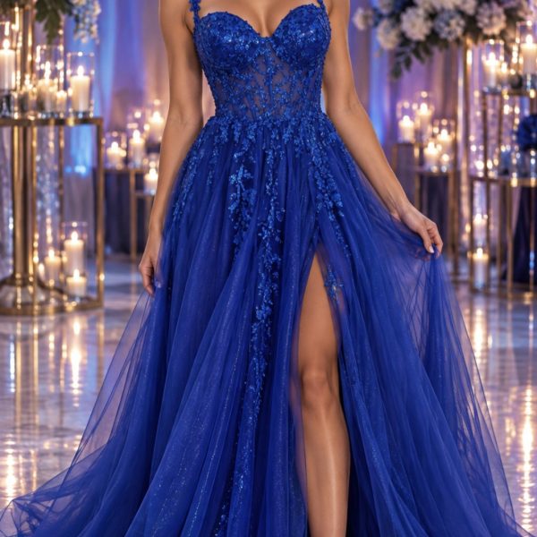 ROYAL BLUE LUXURY BALL GOWN – LA MONETTI