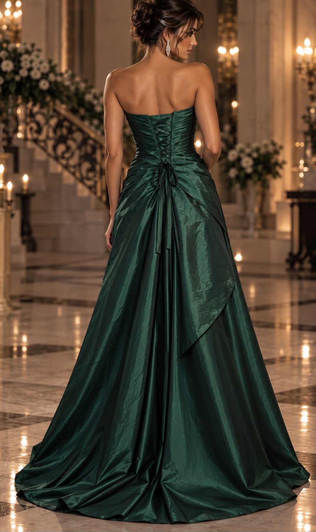 LUXURY EMERALD GREEN TAFFETA BALL GOWN WITH CRYSTAL EMBELLISHMENTS – LA MONETTI - Image 2